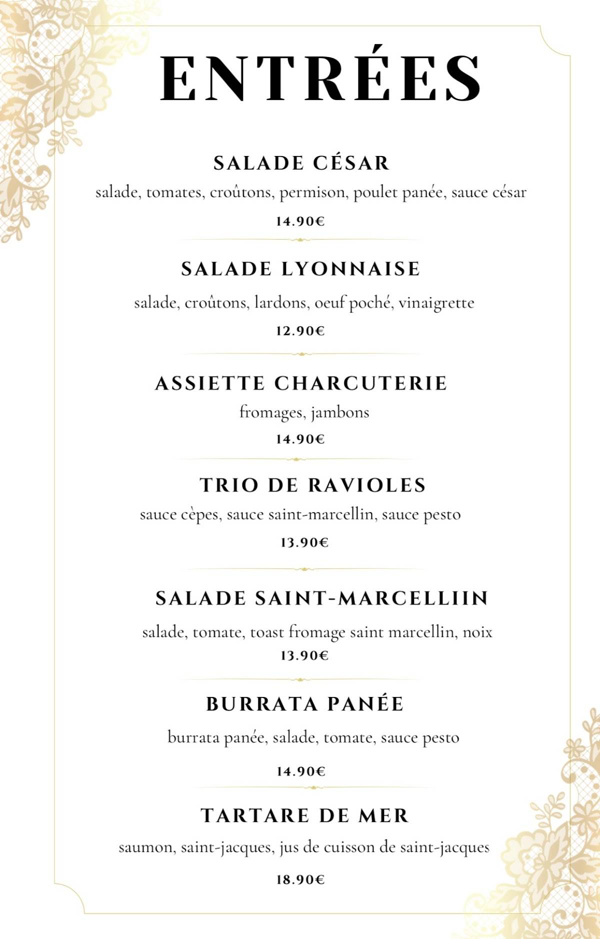 Menu de Restaurant New Fork