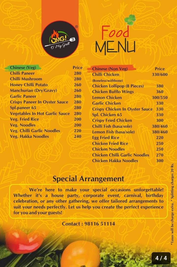 OMG,O MY GRILL menu