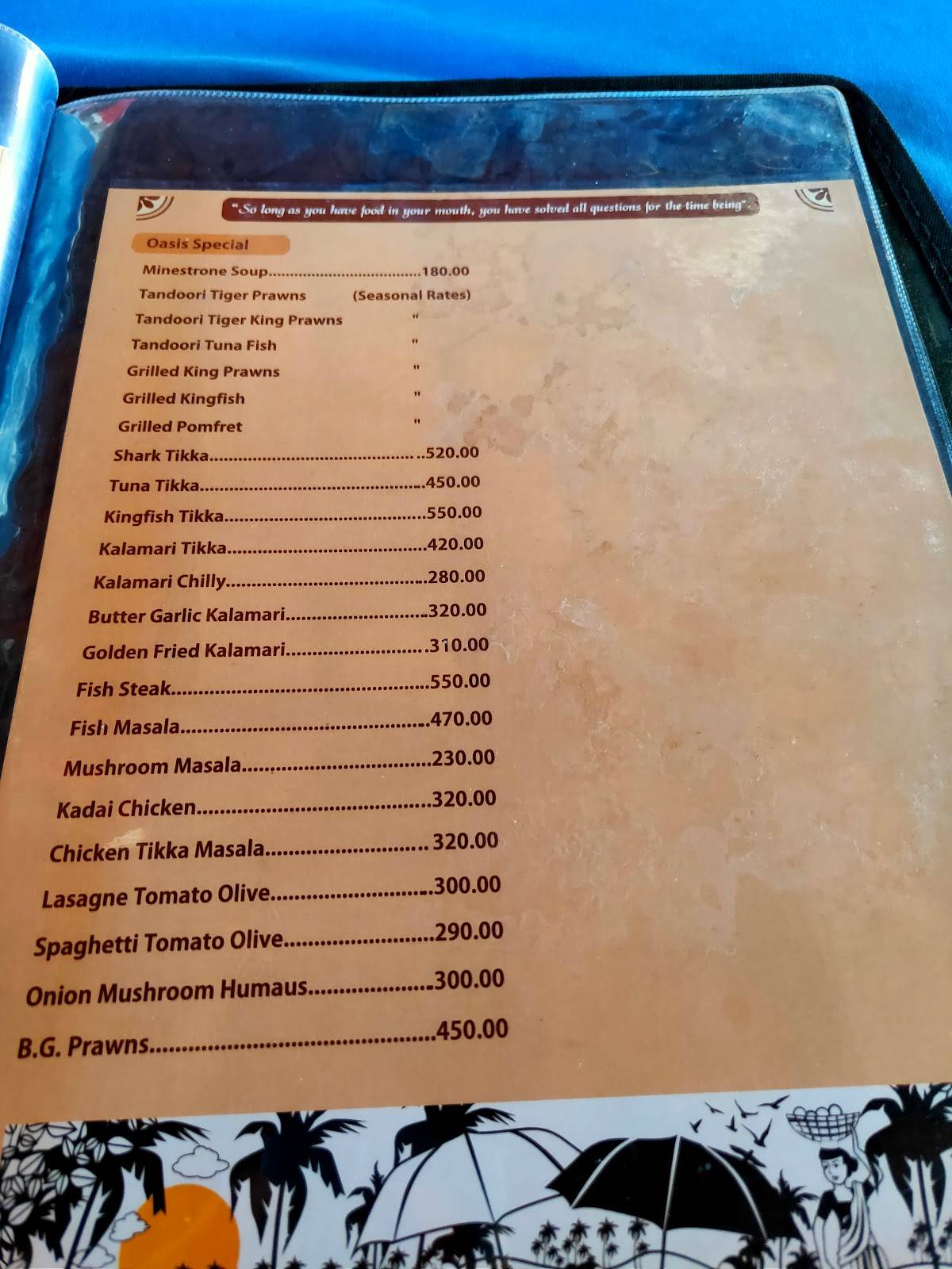 Oasis cafe Anjuna menu
