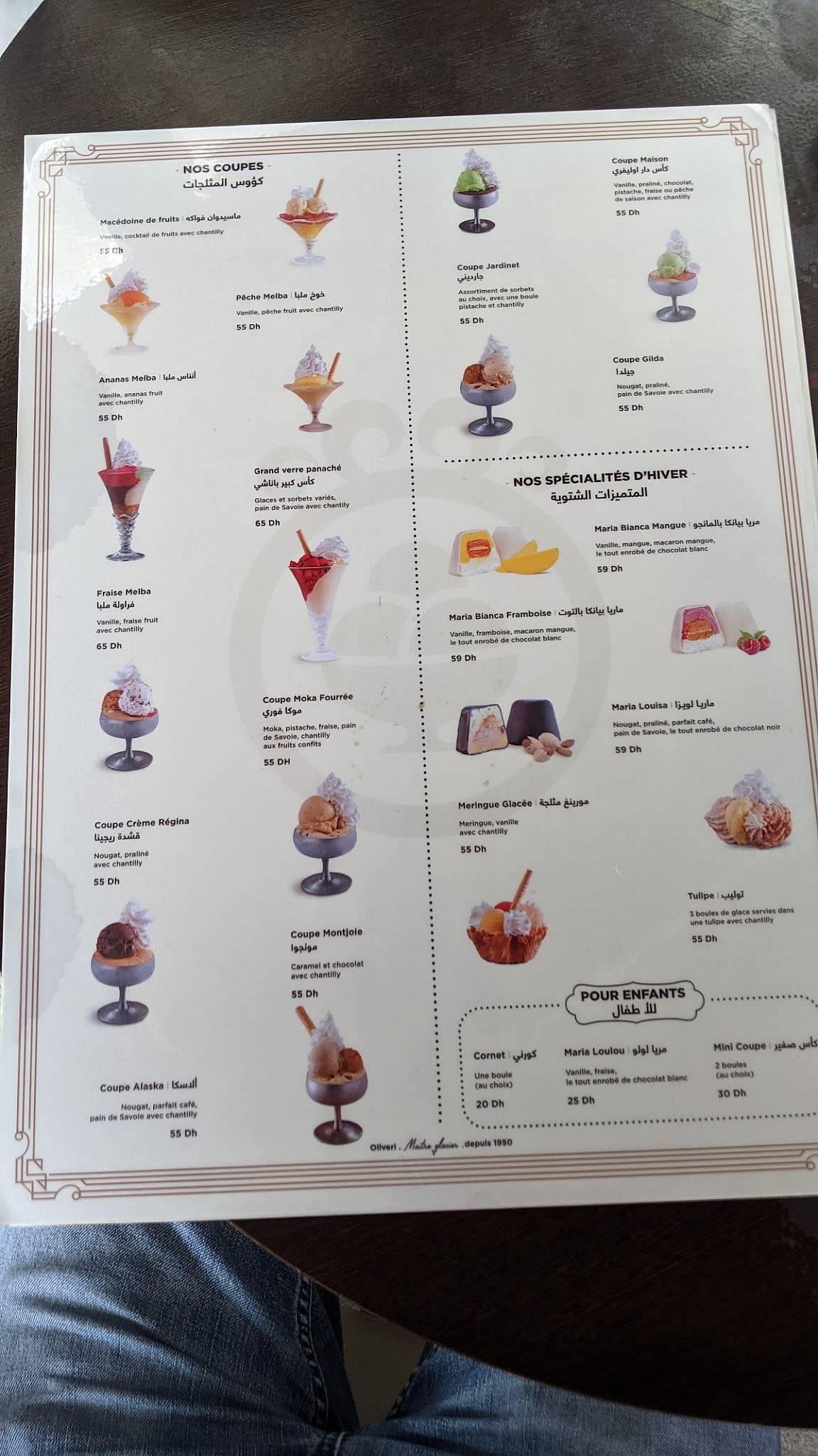 Menu de Oliveri : Maître Glacier