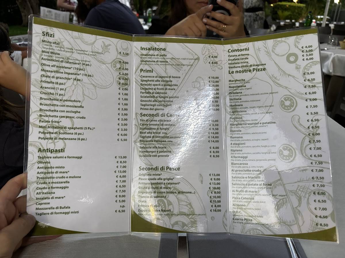 Menu di Oliveto ristorante pizzeria Bed and Breakfast 