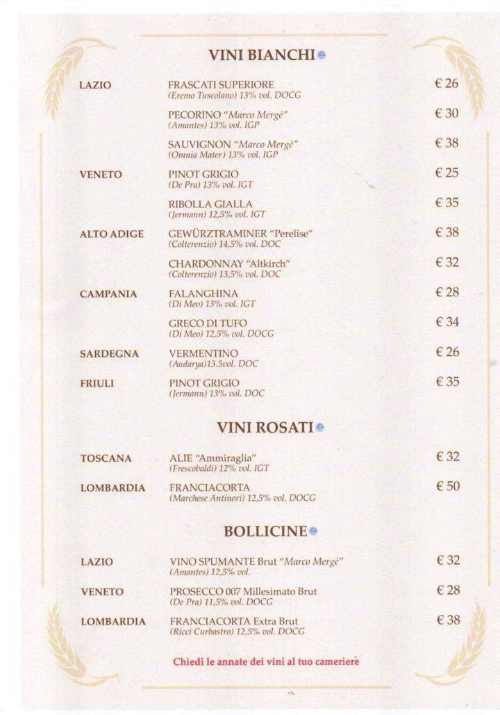 Menu di Osteria da Fortunata - Pellegrino 