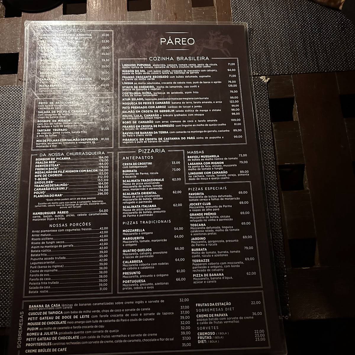 Páreo Restaurant cardápio
