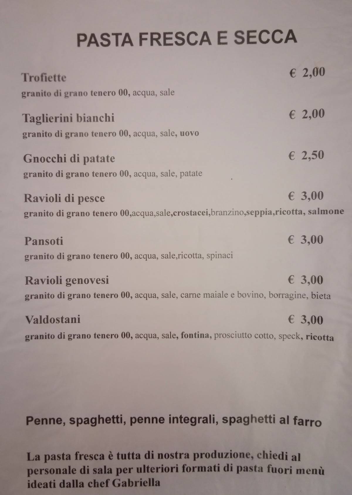 Menu di Pasta e Pasta 
