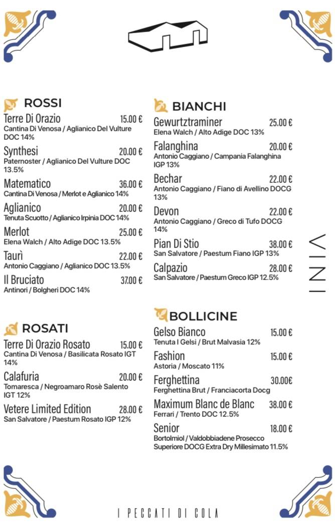 Menu di I Peccati di Cola 