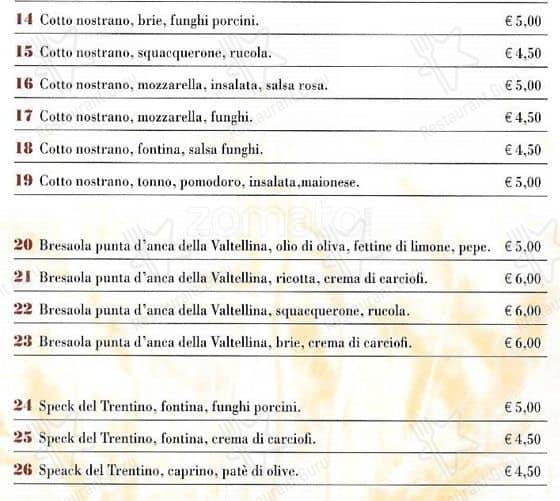 Menu di Piadineria Artigianale Pascoli 