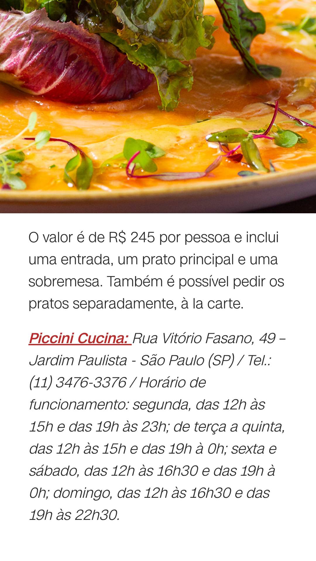 Piccini Cucina cardápio