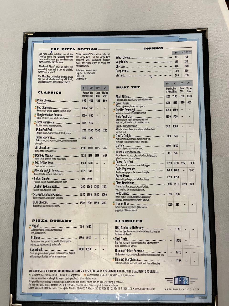 Pizza By The Bay menu