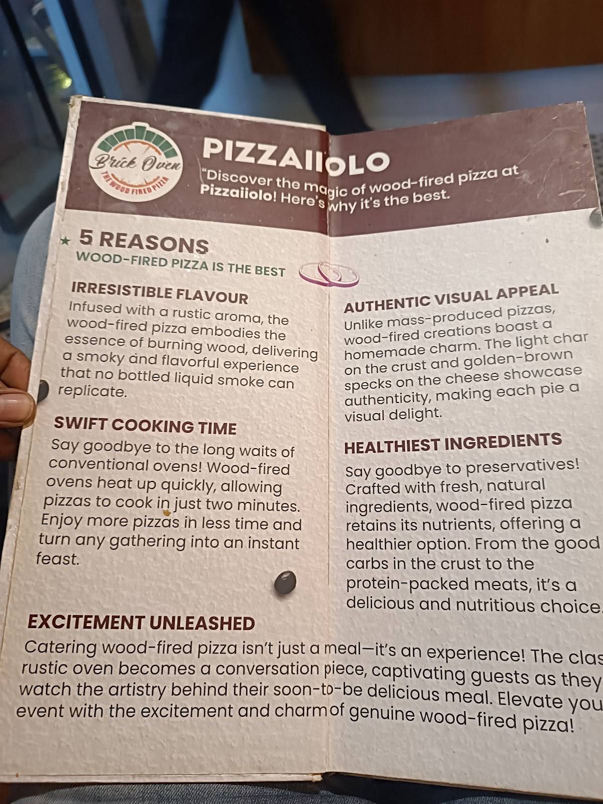 Pizzaiiolo Wood Fired Pizza SBR menu