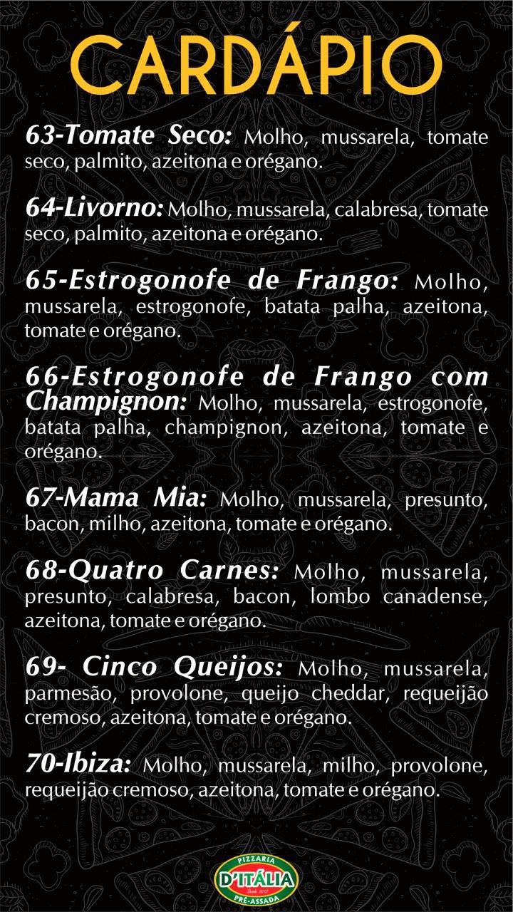 D'Italia pizzaria pré assada cardápio