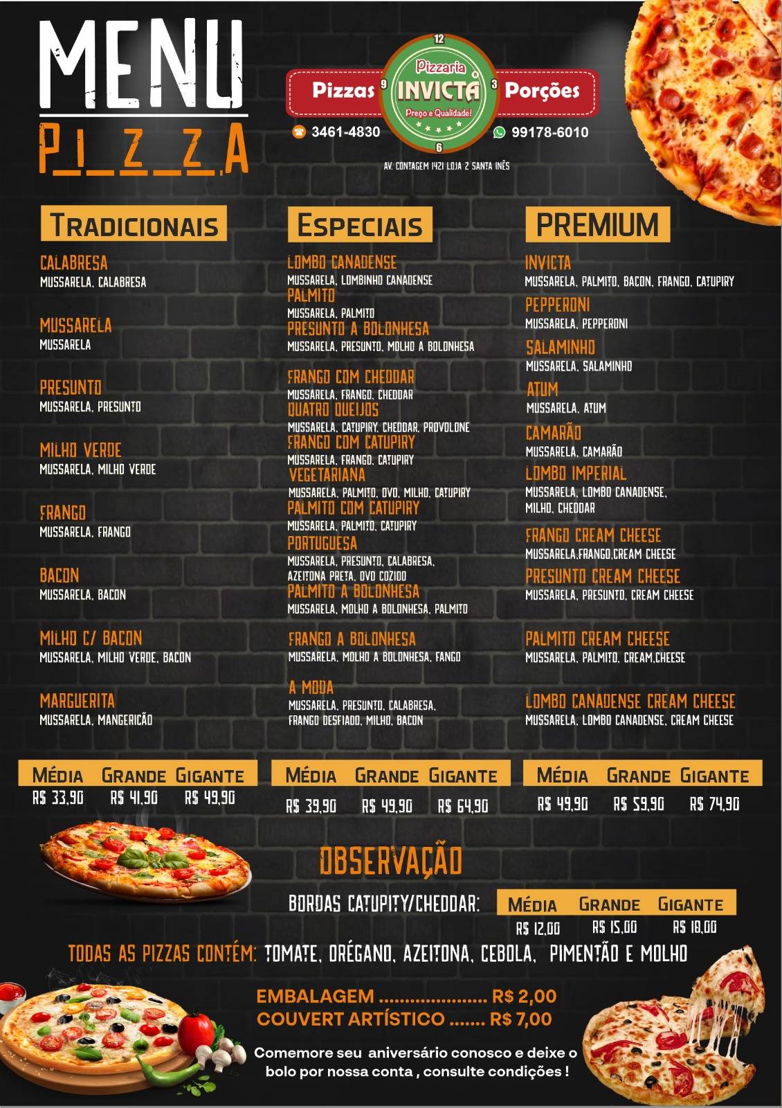 Pizzaria Invicta cardápio