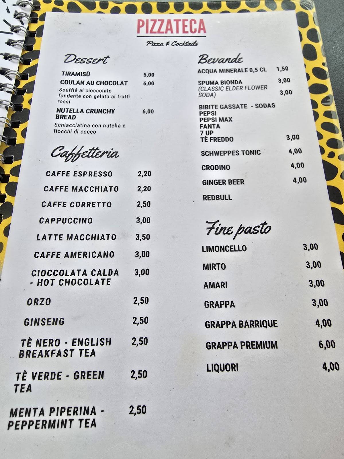 Menu di Pizzateca Pisa - Pizza & Cocktail 