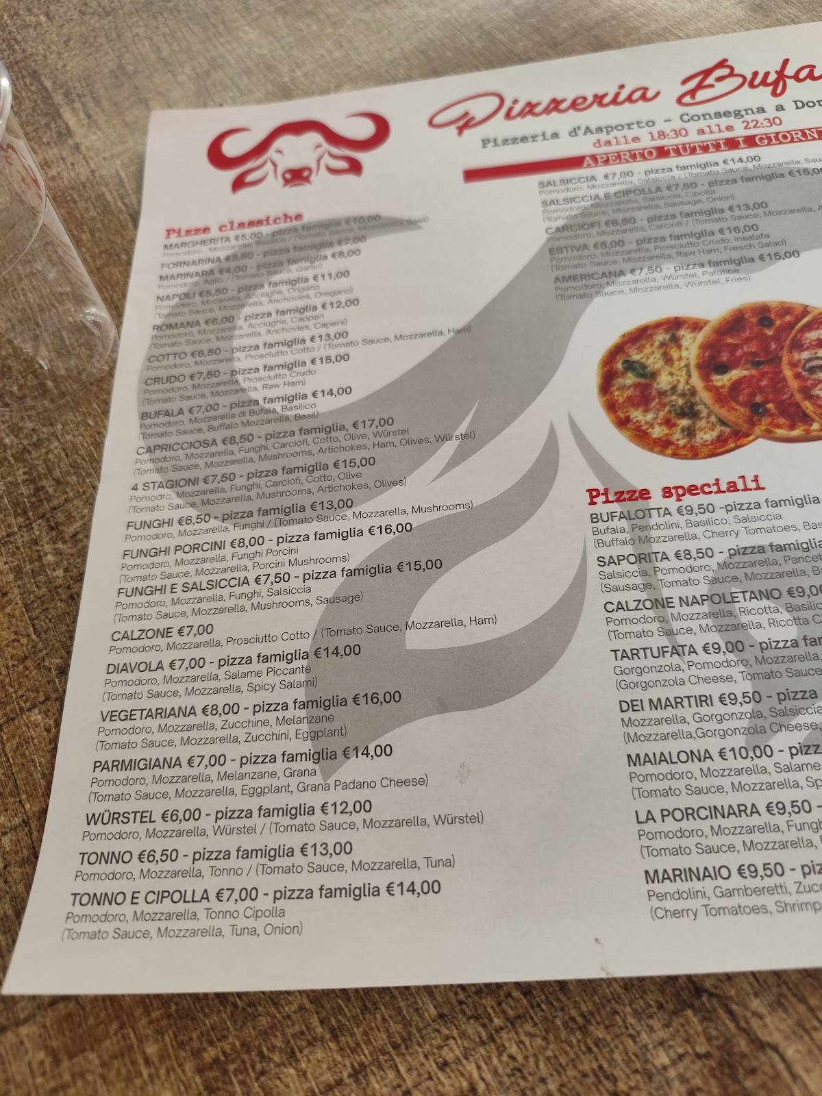 Menu di Pizzeria Bufalotta Rivazzurra Rimini 
