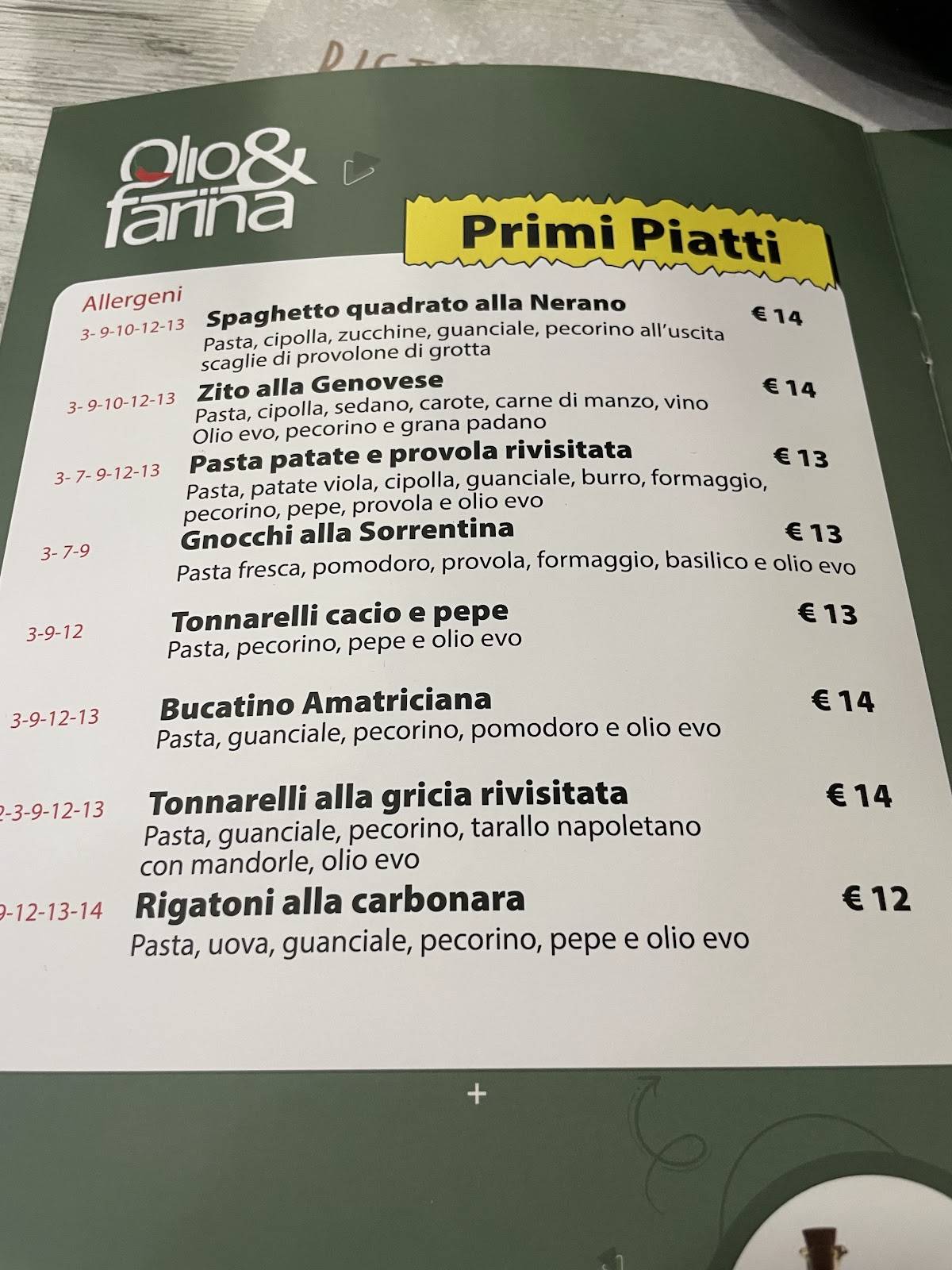 Menu di Pizzeria Olio&Farina 