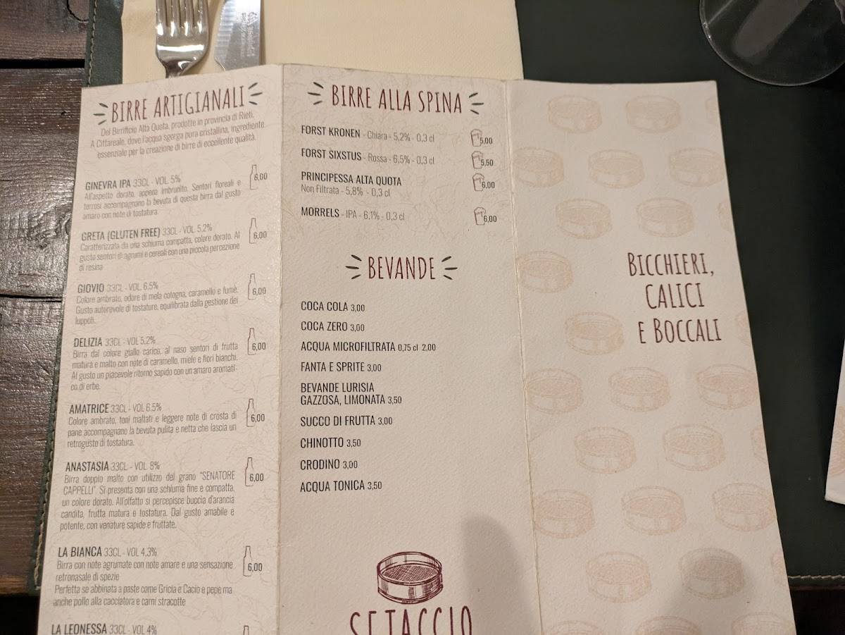 Menu di Pizzeria Ristorante Setaccio 