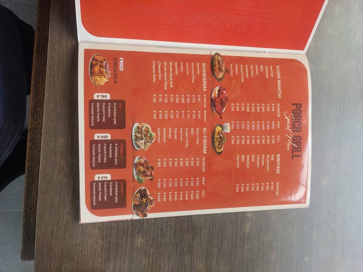 Porch Grill Nedumkandam menu
