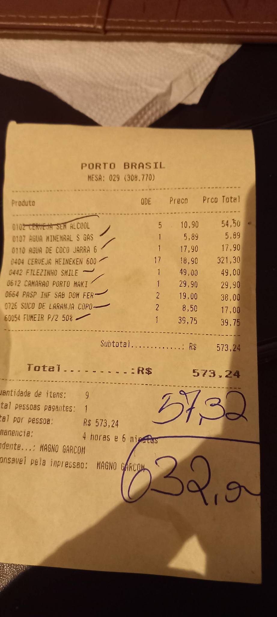 Porto Brasil cardápio