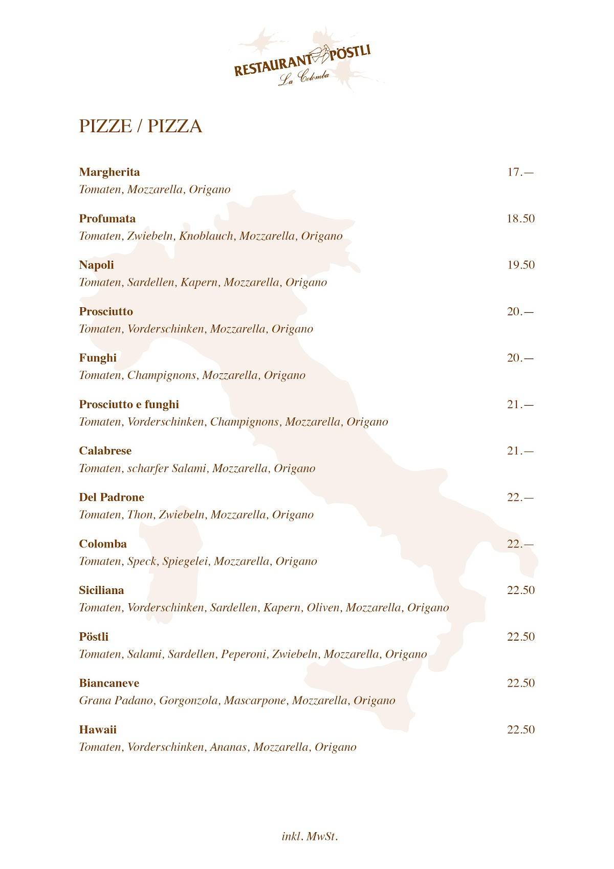 Menu di Restaurant Pöstli 