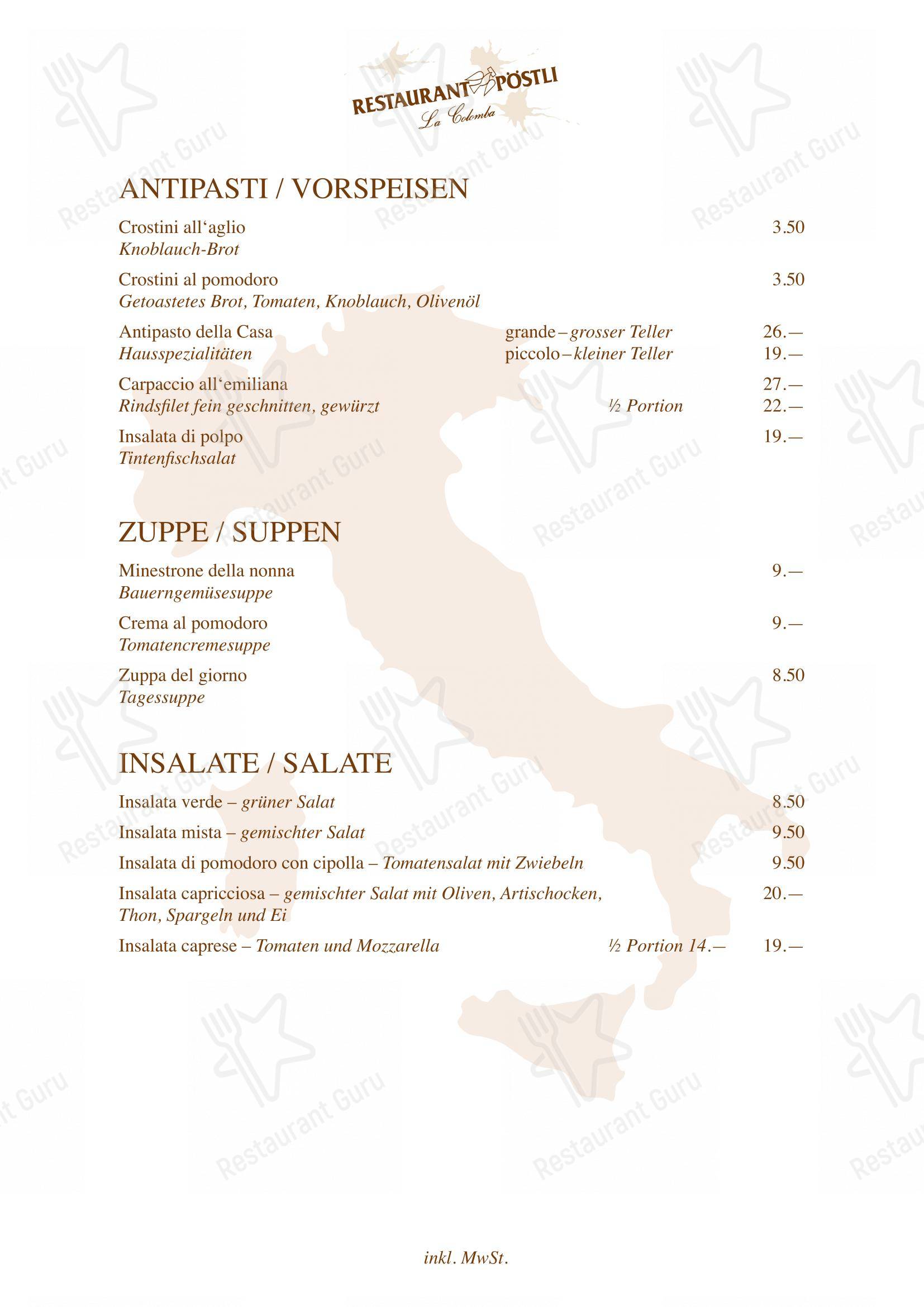 Menu per Restaurant Pöstli ristorante