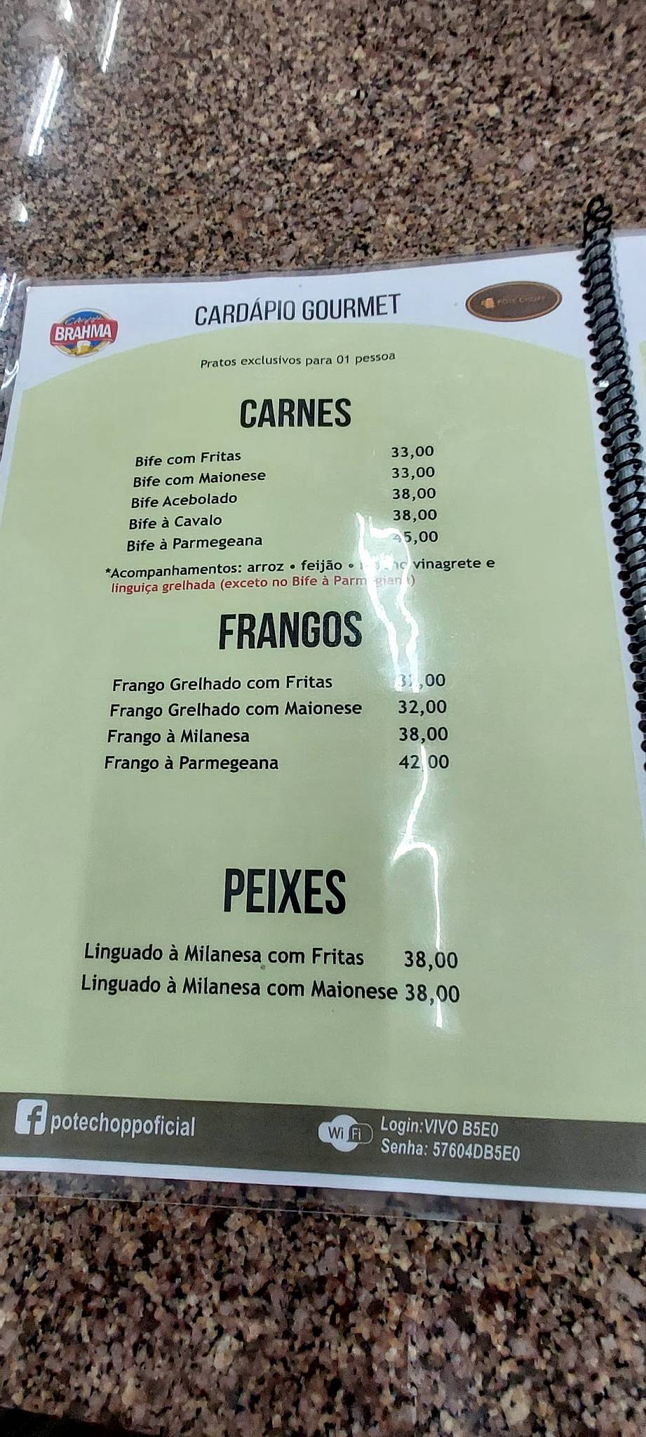 Pote Chopp cardápio