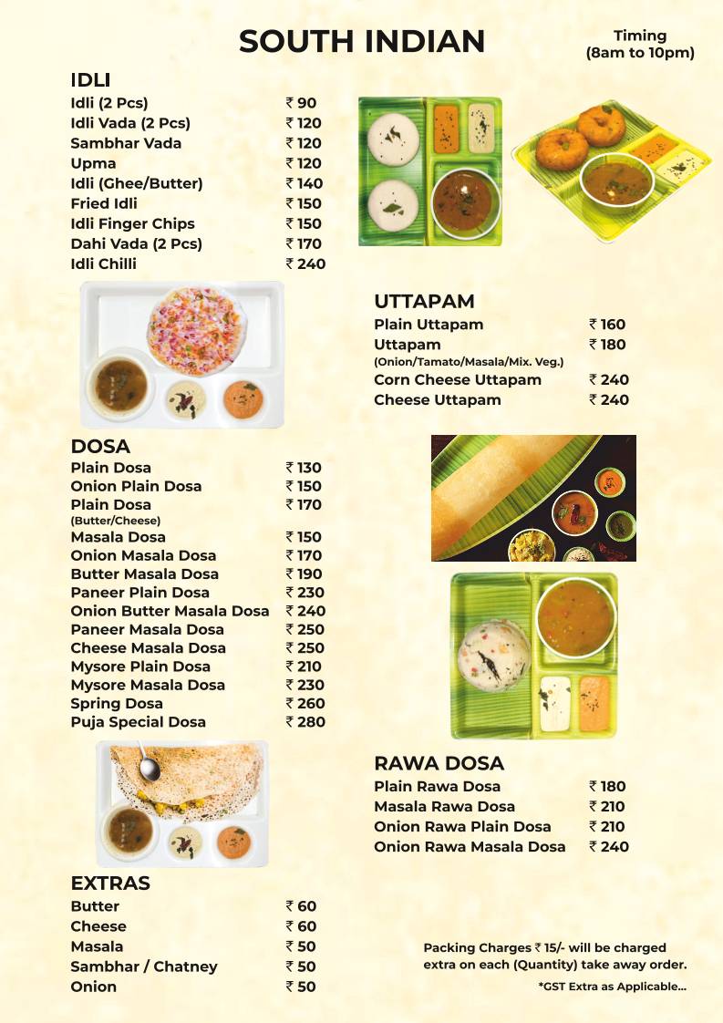 Puja Sweets, Restaurant and Party Hall menu