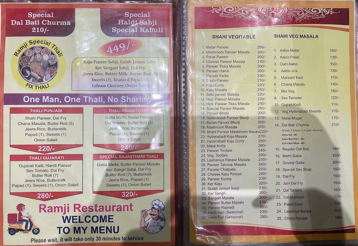 RAMJI RESTAURANT menu