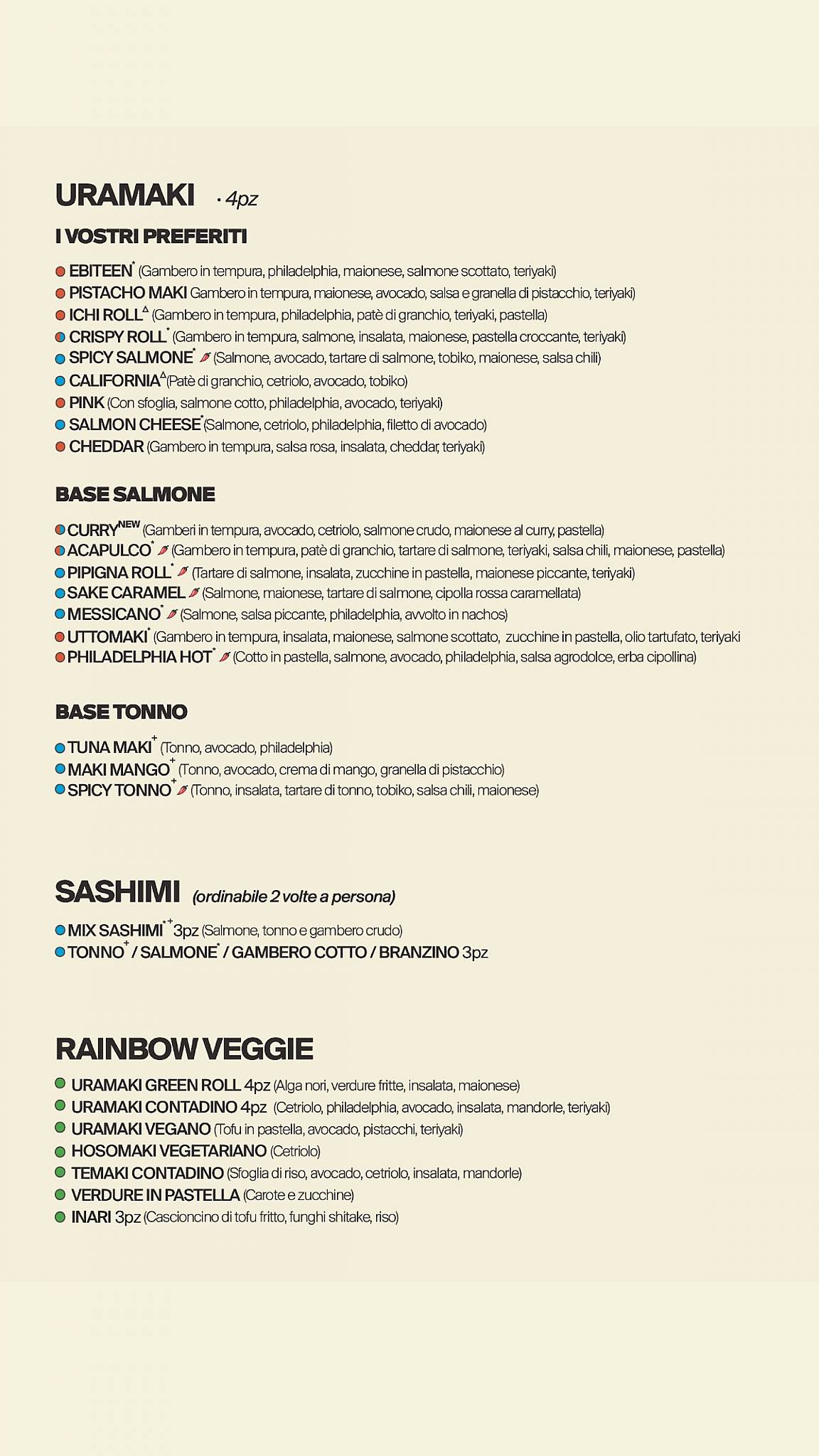 Menu di Rainbow Sushi 2.0 Rovereto 