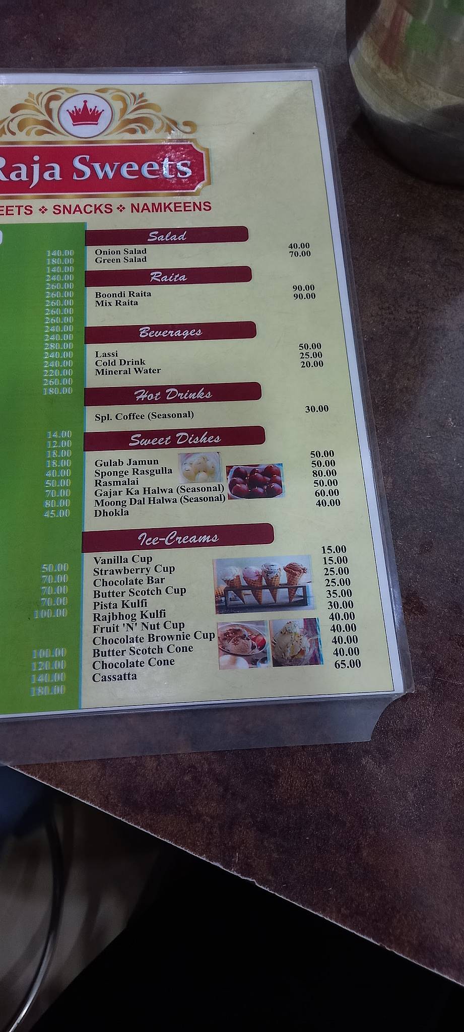Raja Sweets menu