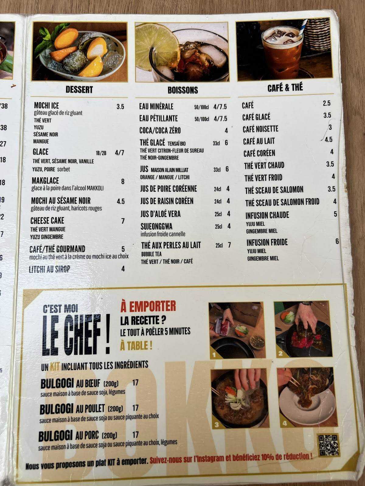 Menu de Restaurant coréen BOKKO