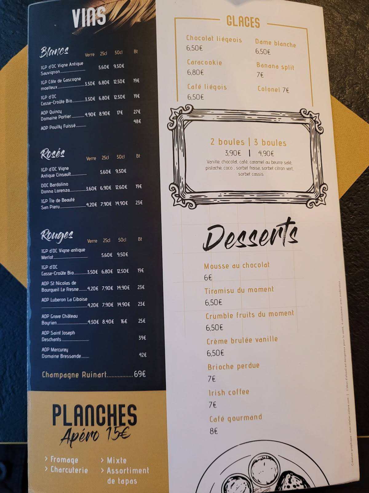 Menu de Restaurant Brasserie Pizzeria Le MIDWAY
