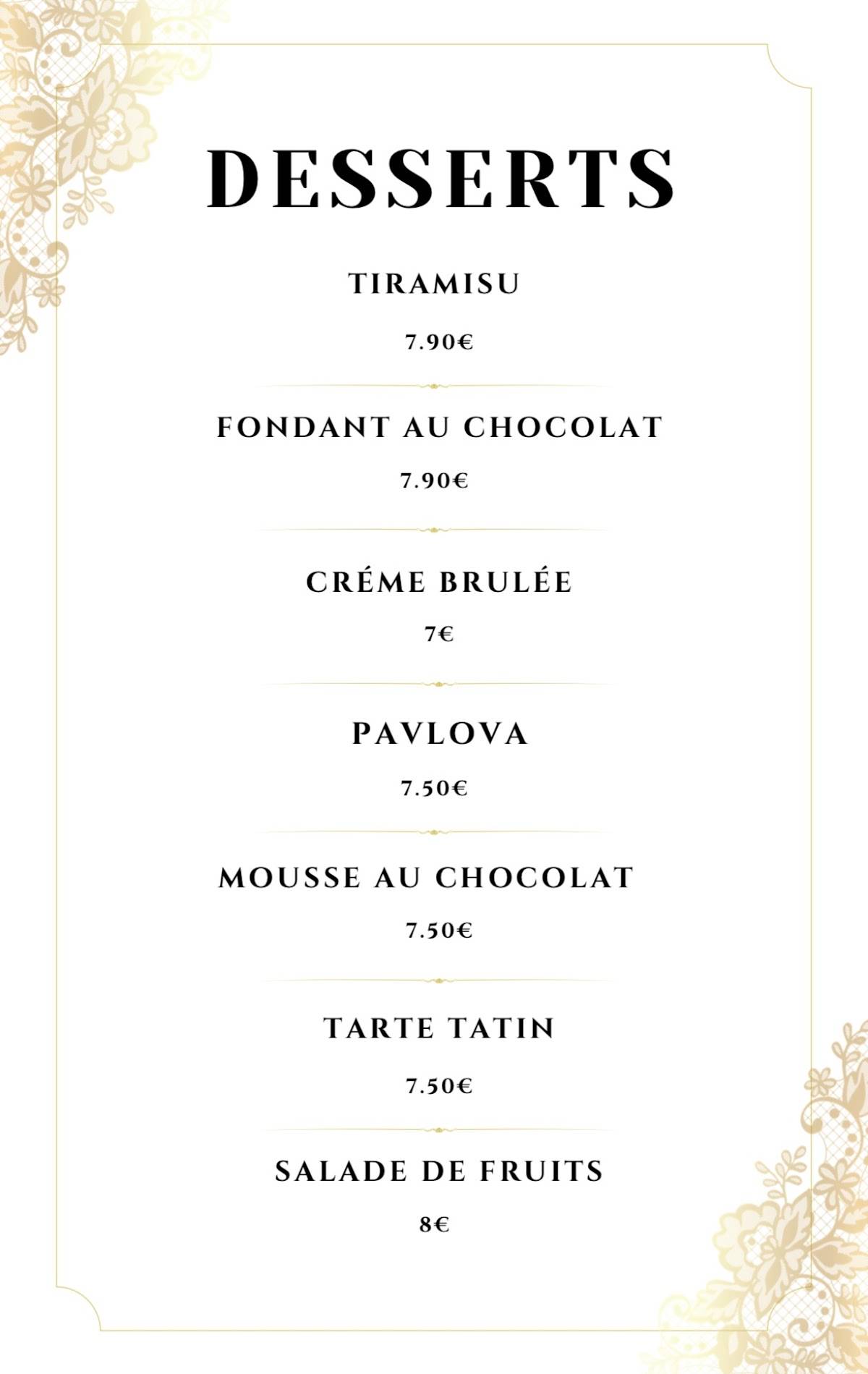 Menu de Restaurant New Fork