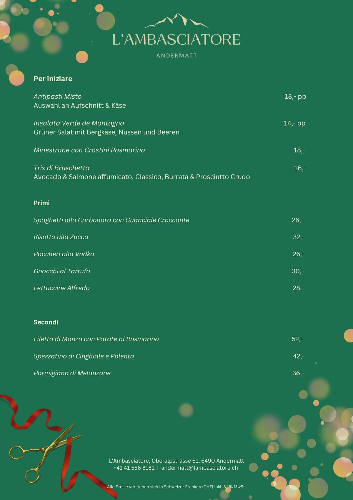 Menu di Restaurant Pizzaria Chuchichäschtli 