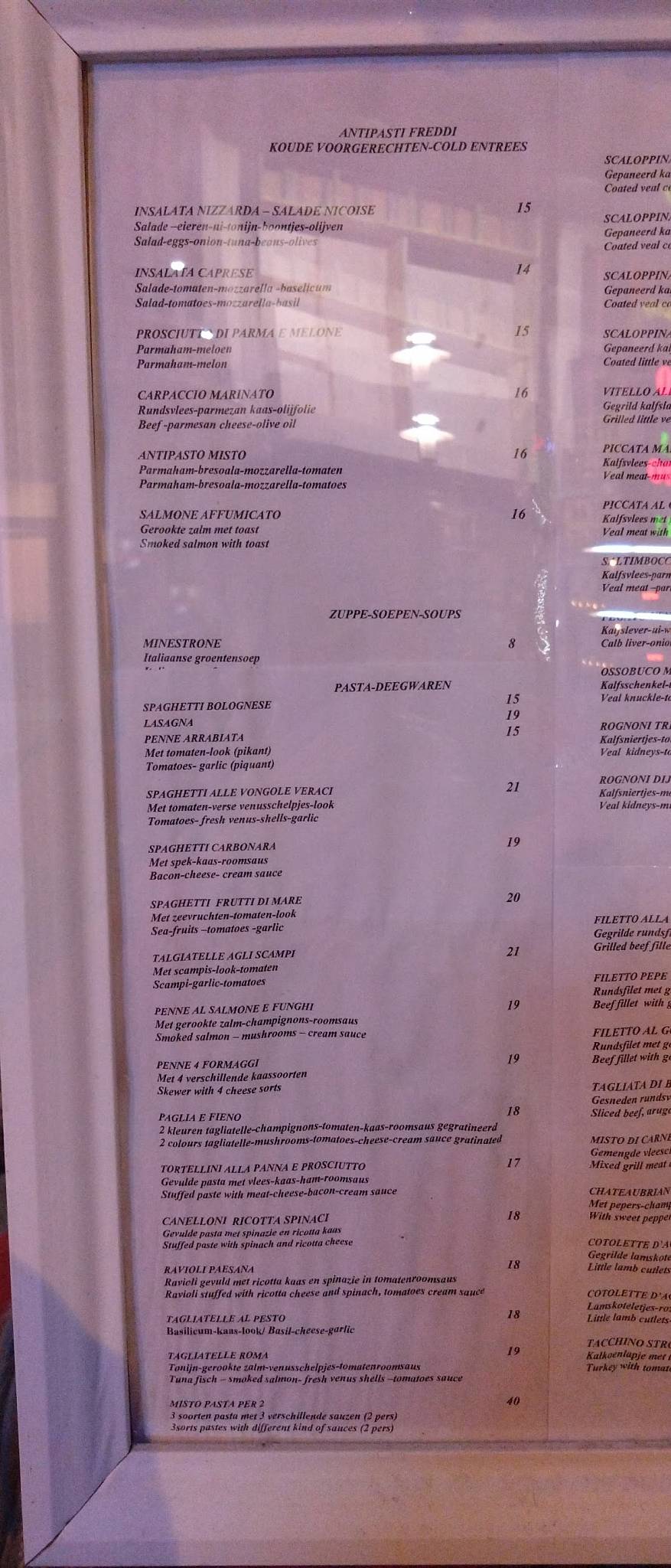 Menu at Restaurant Roma Antwerpen, Antwerp, Statiestraat 19