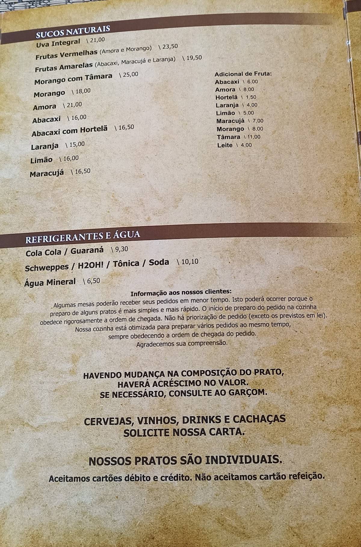 Restaurante Arco Íris cardápio