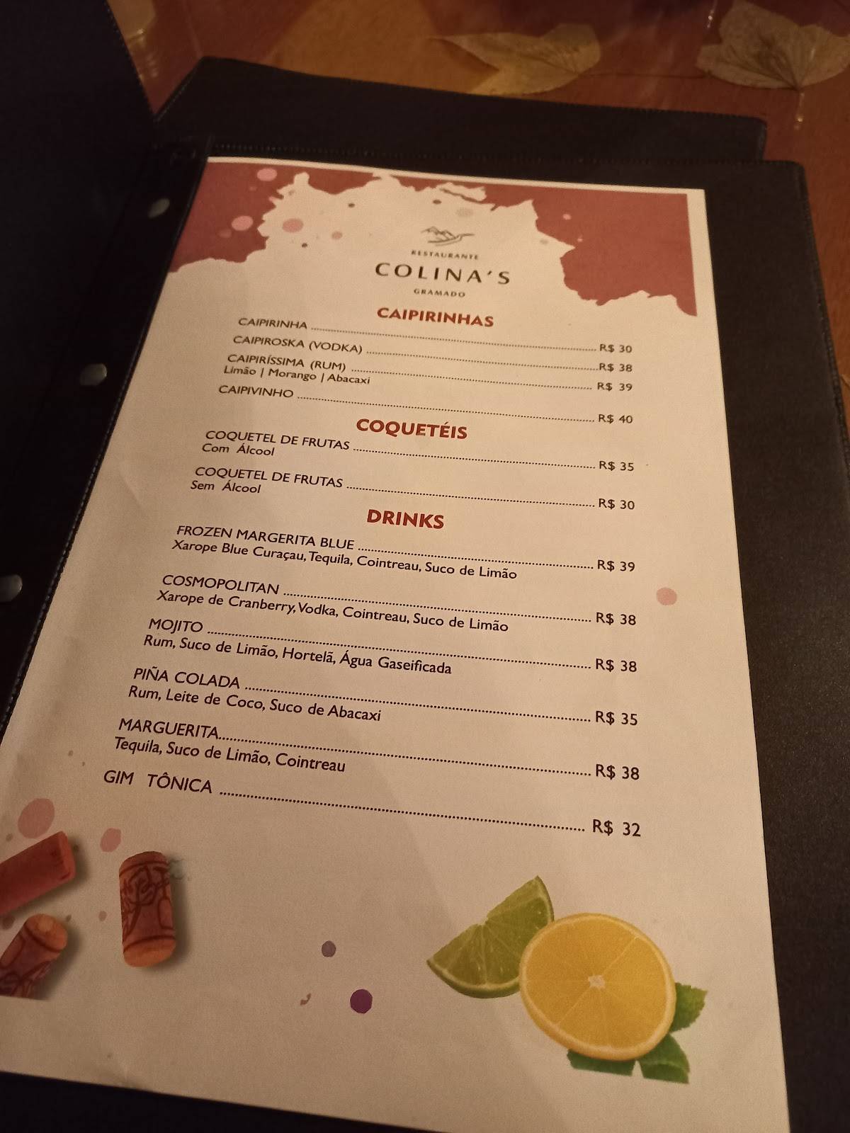 Restaurante Colina's Gramado cardápio