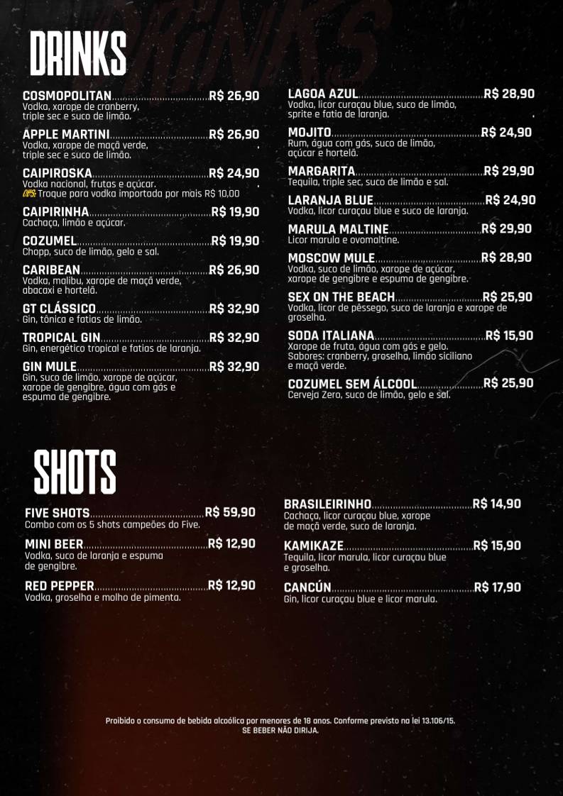 Five Sport Bar - Vitória cardápio