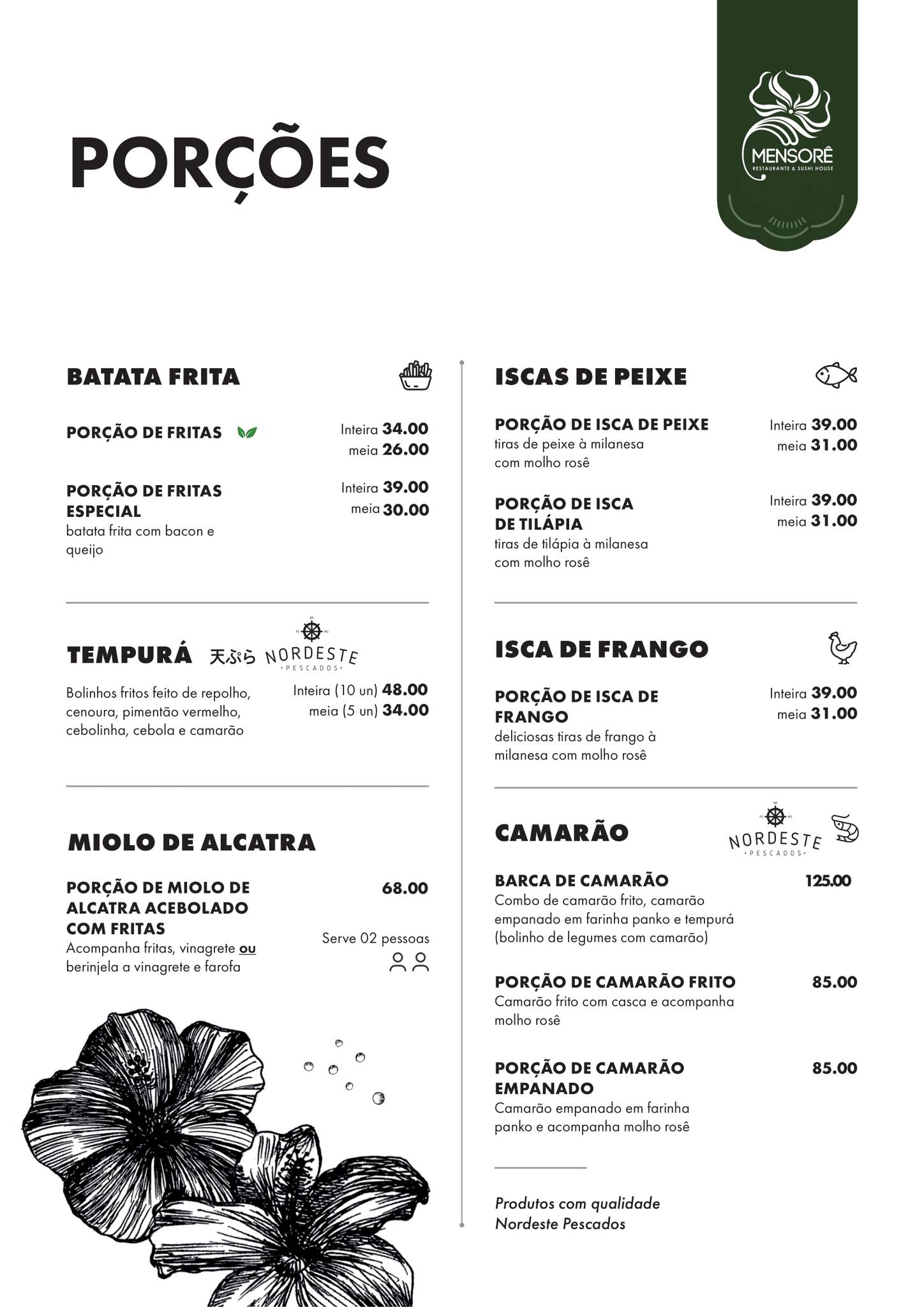 Restaurante Mensorê cardápio