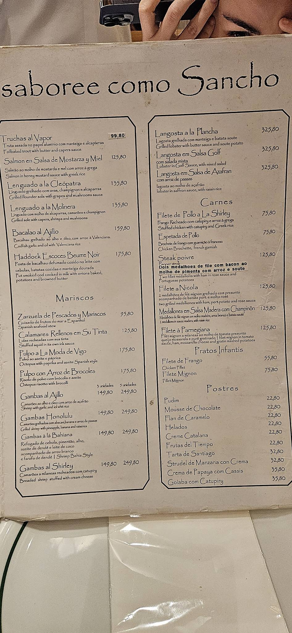 Restaurante Shirley cardápio