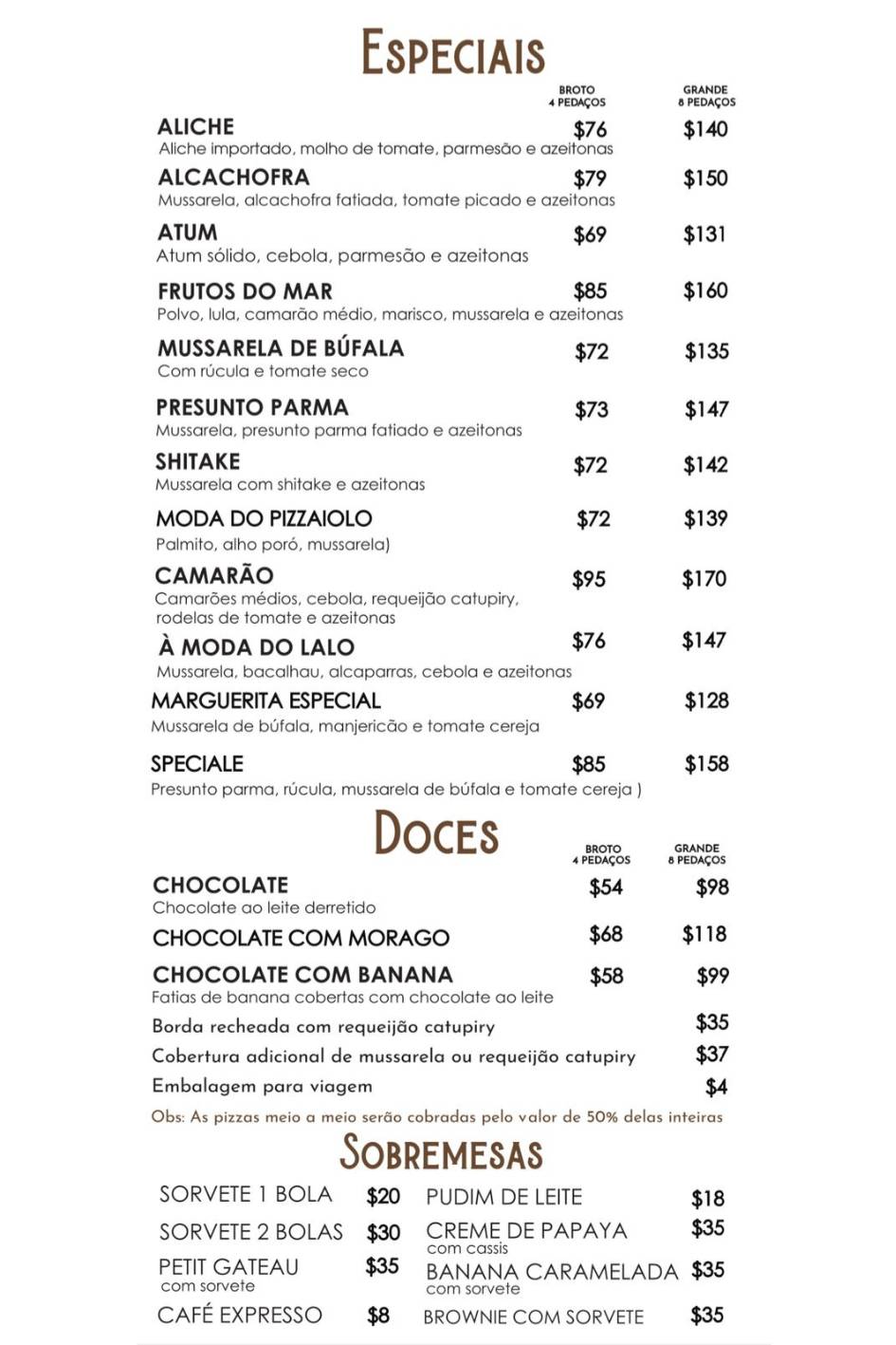 Restaurante e pizzaria Alfredo cardápio