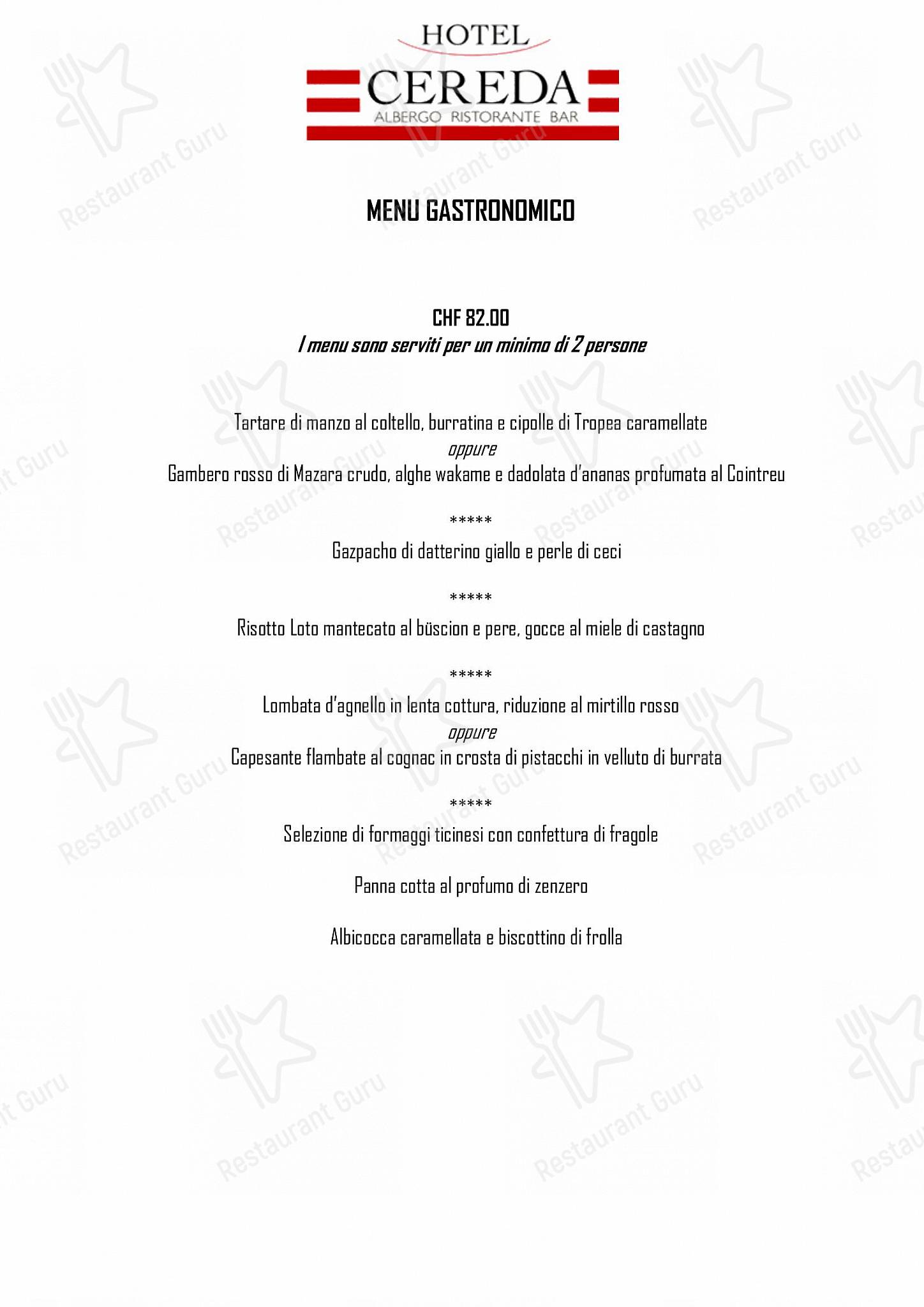 Dinner Menu per Albergo-Ristorante Cereda in Sementina