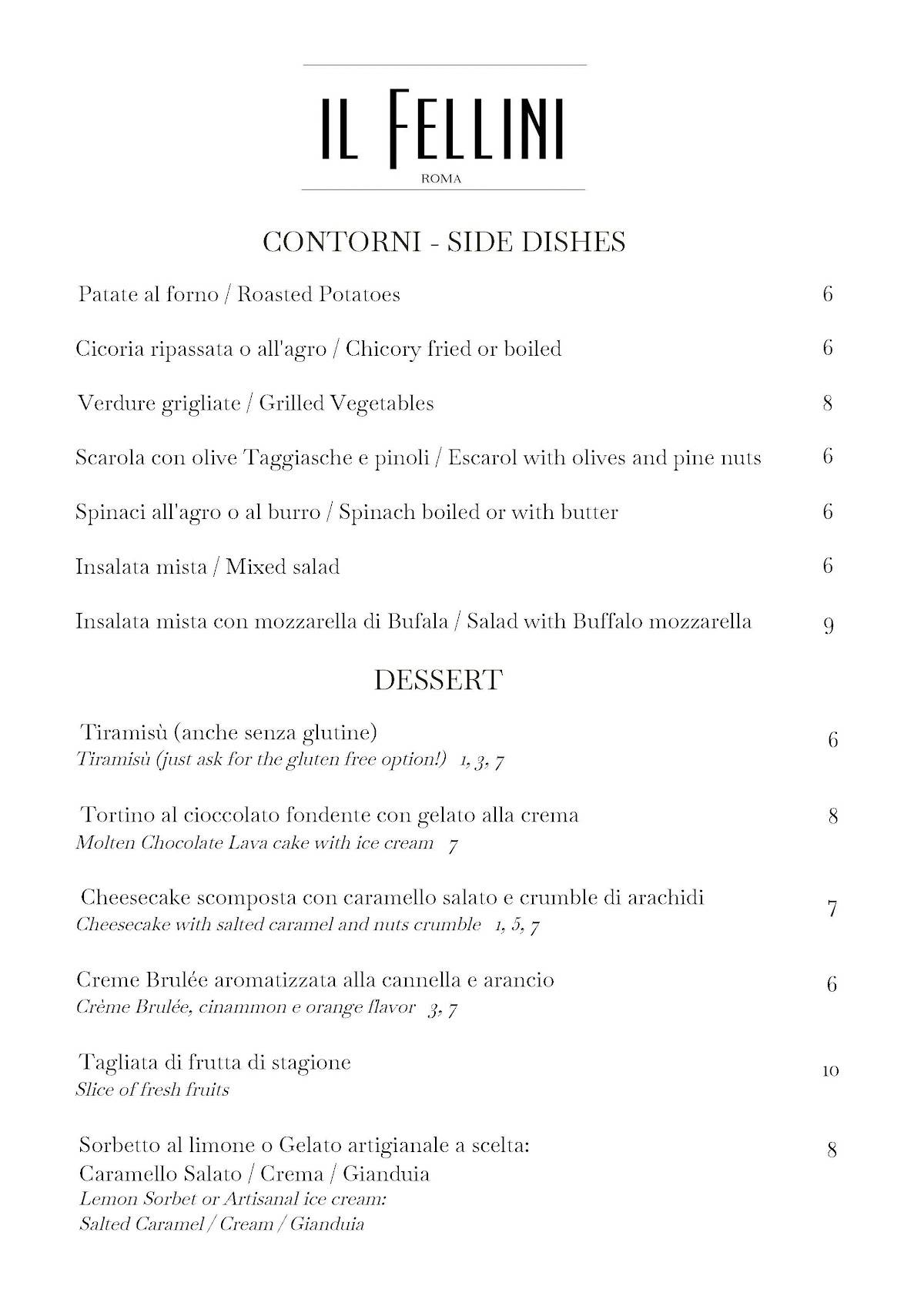 Menu de Ristorante Il Fellini