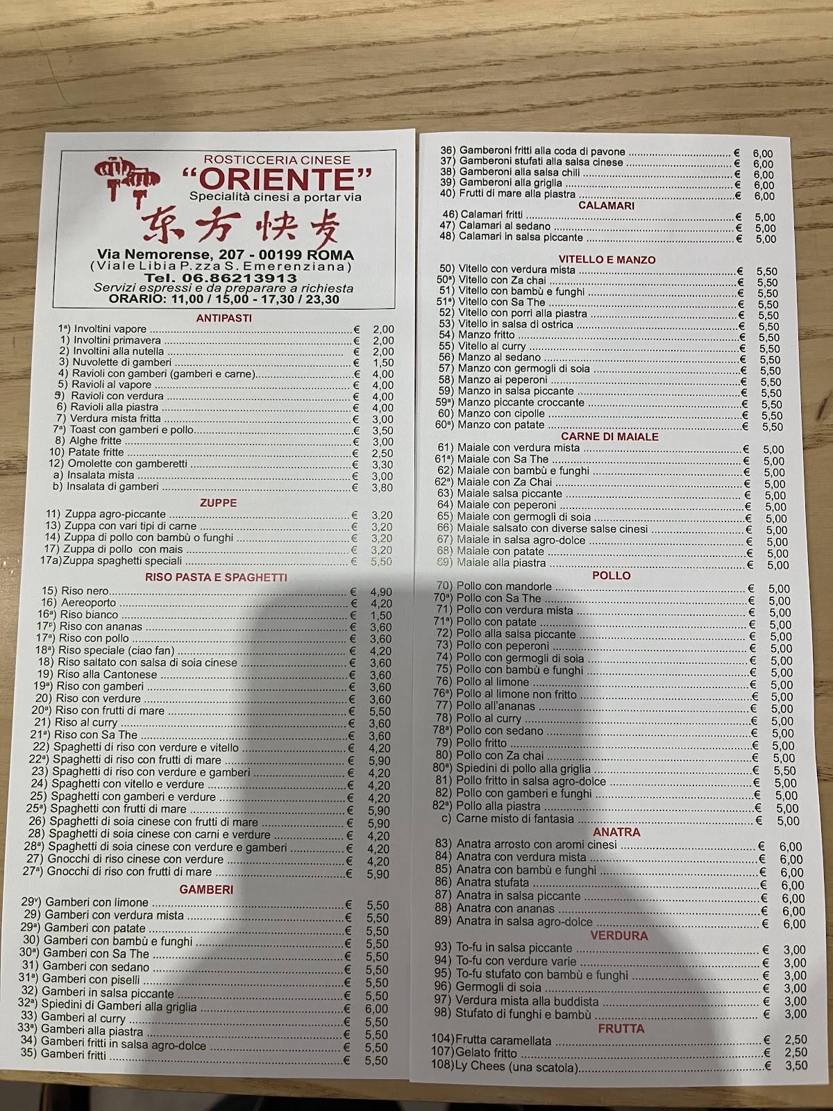 Menu di Rosticceria d'Oriente 