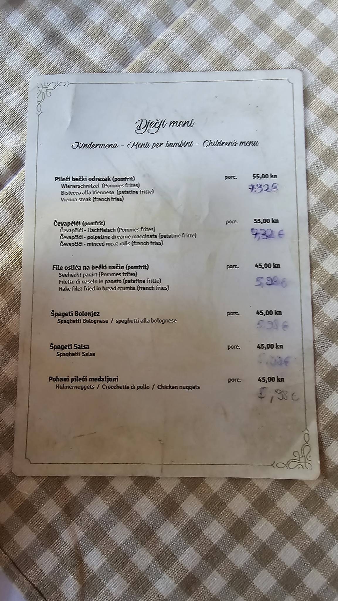 Menu di Restaurant Santa Maria 