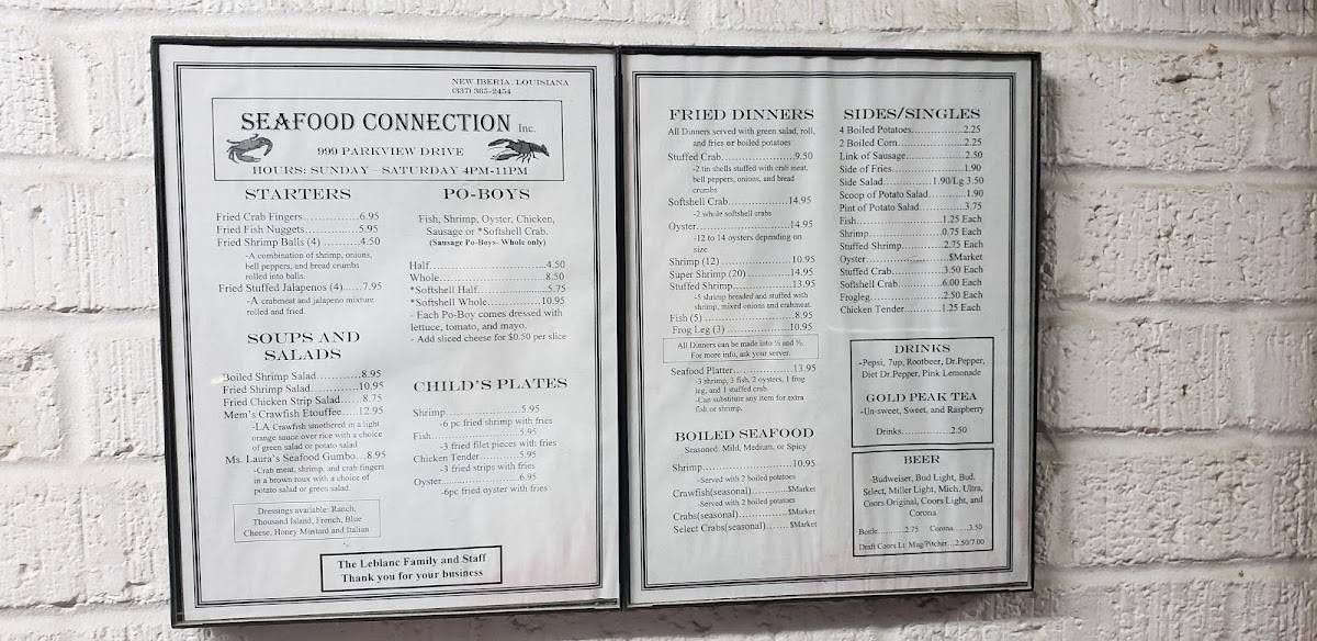Menu at Seafood Connection of New Iberia restaurant, New Iberia