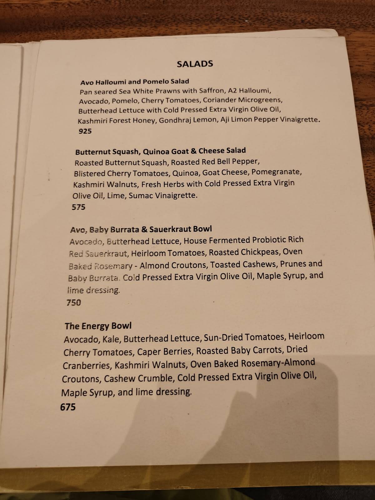 Sequel, Kala Ghoda menu