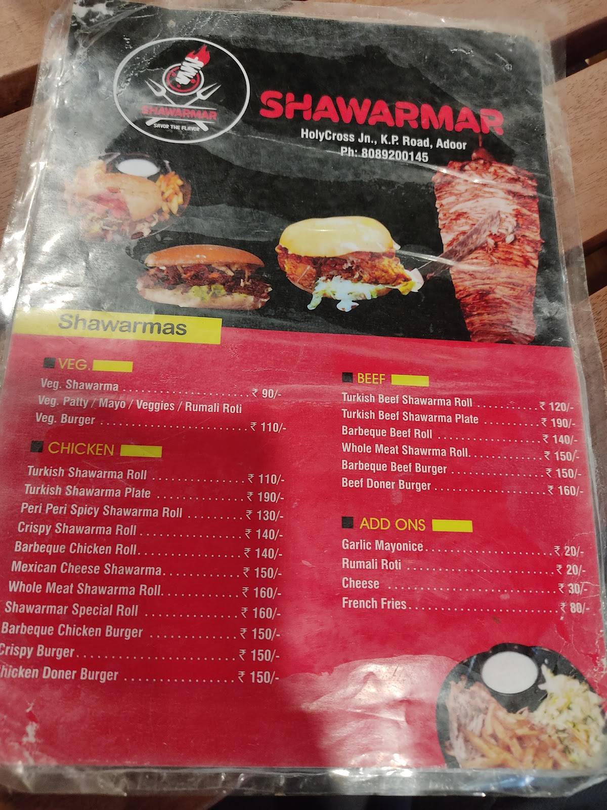 Shawarmar menu