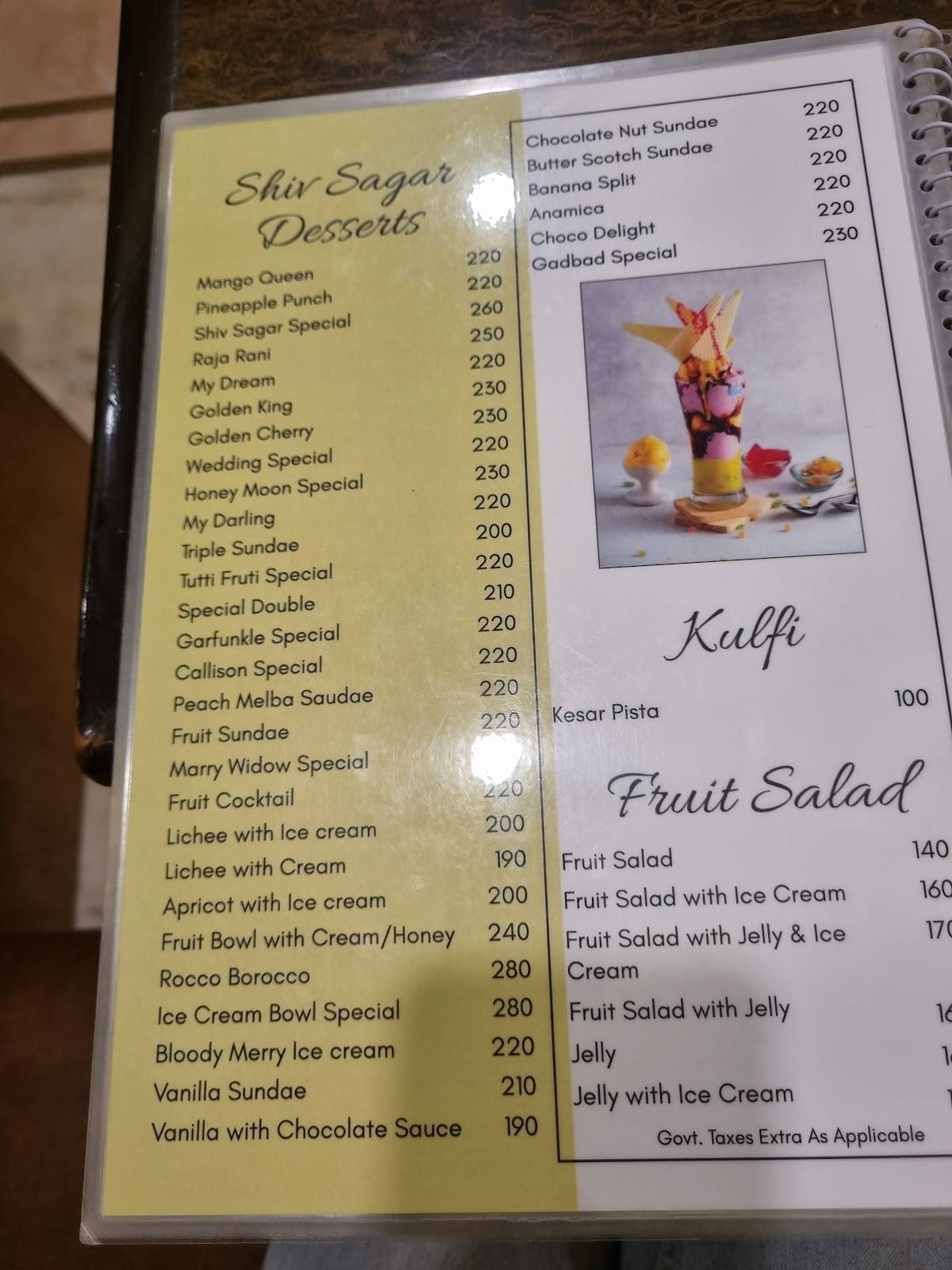 Shivsagar Restaurant - Aundh menu