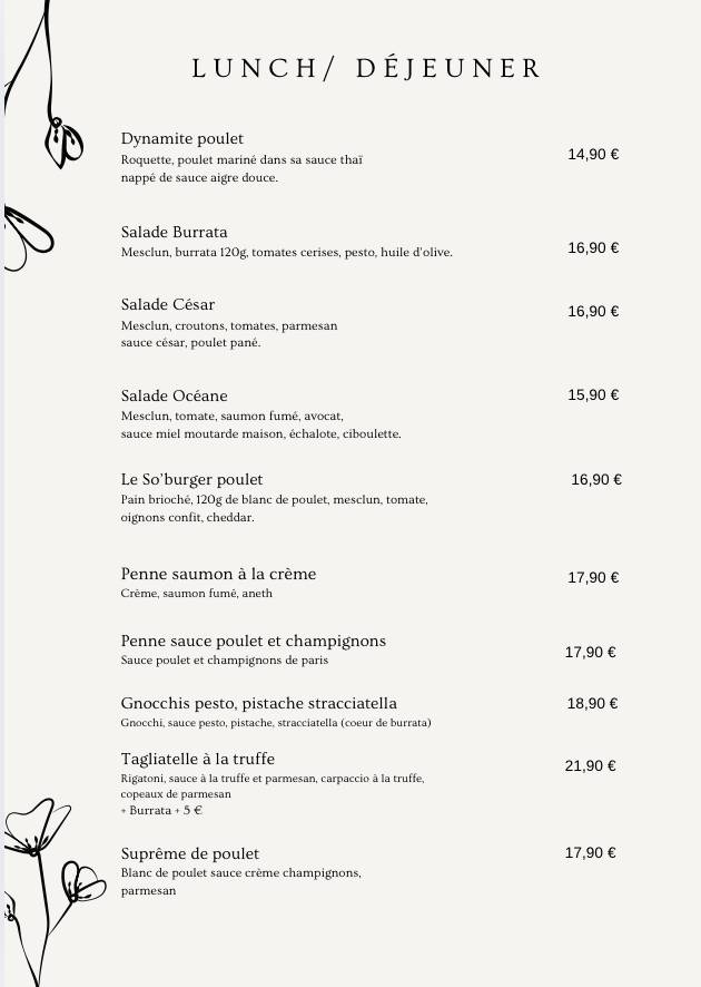 Menu de So'bella