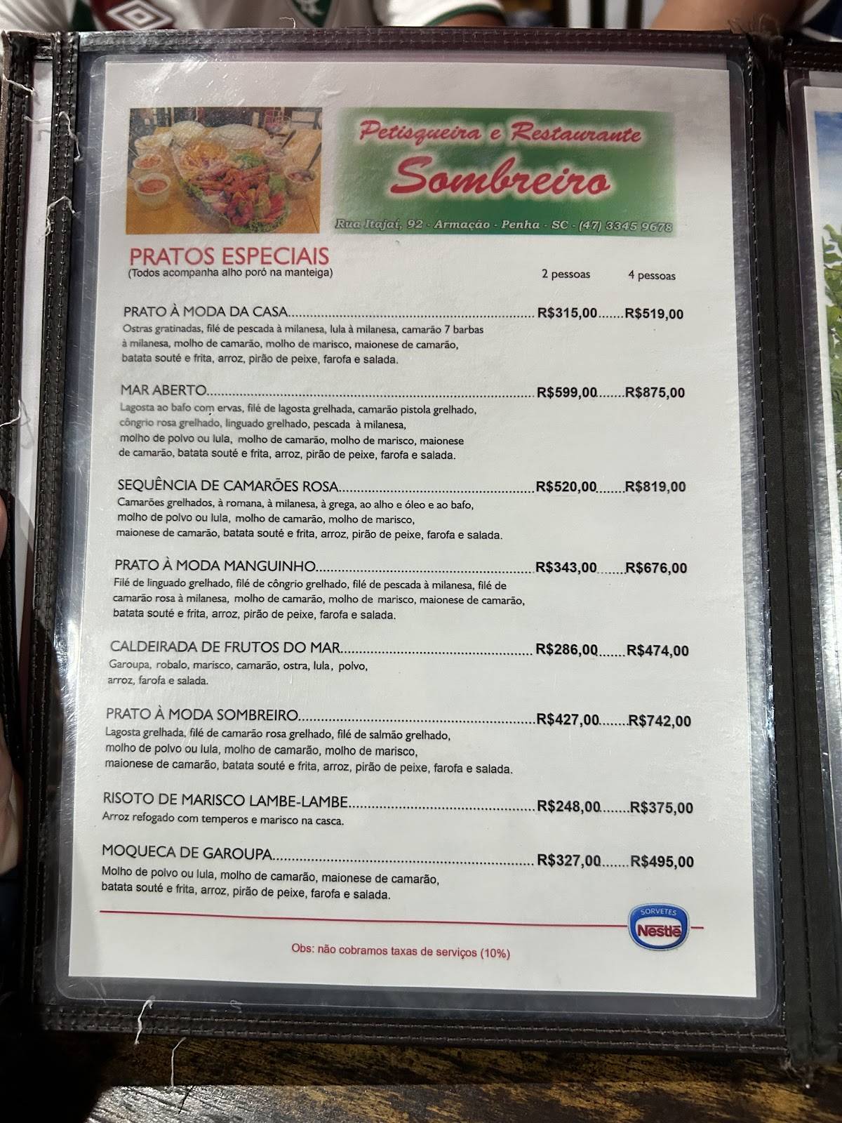 Sombreiro cardápio