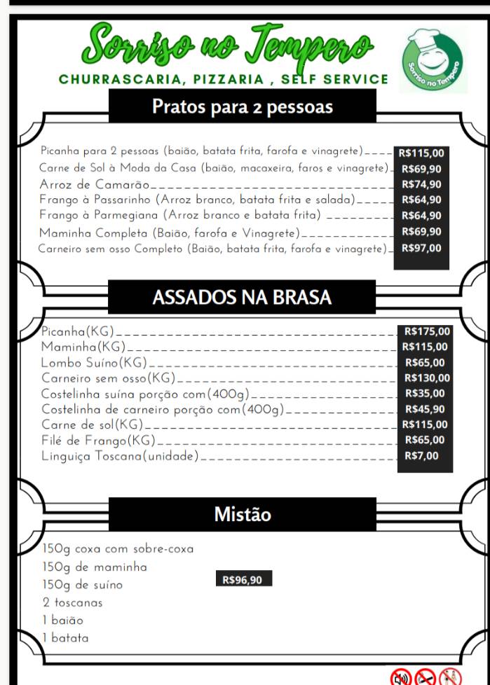 Sorriso no Tempero 2 cardápio